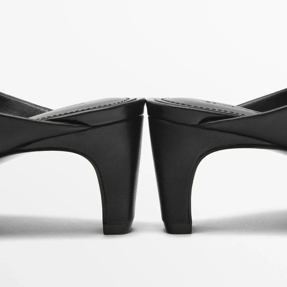 NWT. Massimo Dutti Black Leather High-Heel Sandals. Size 9 - Picture 5 of 9